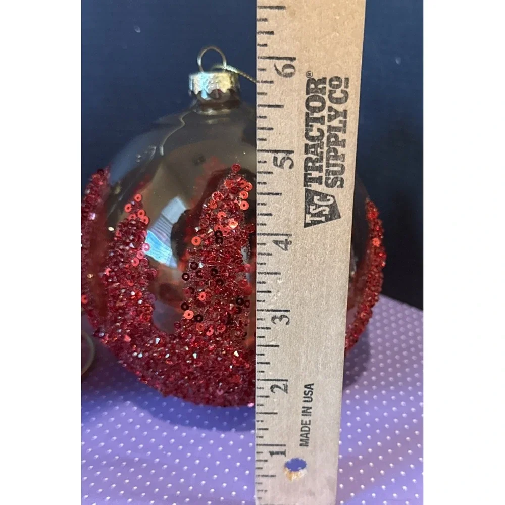 Red Jumbo Embellished Clear Glass Ball Christmas Holiday‎ Tree Ornaments 2